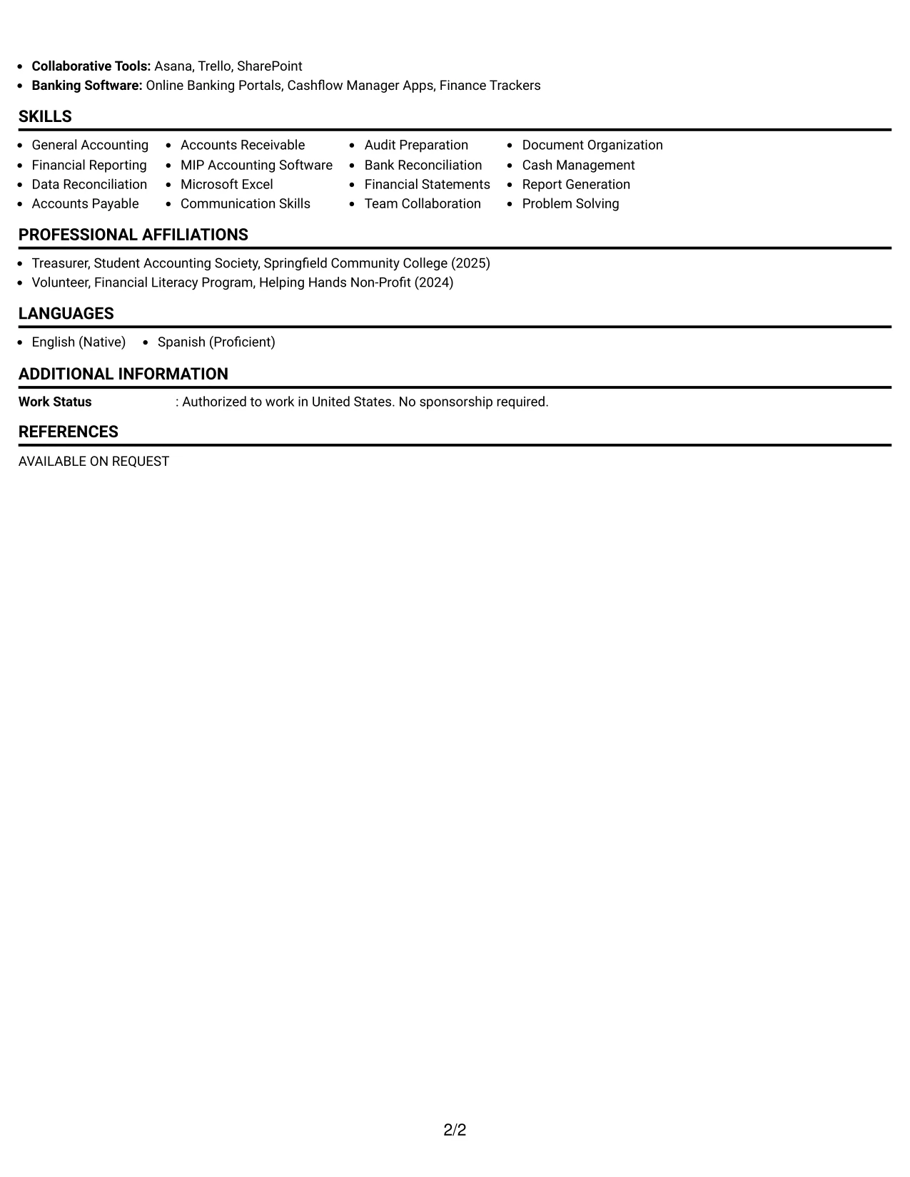 Resume Example Page 2