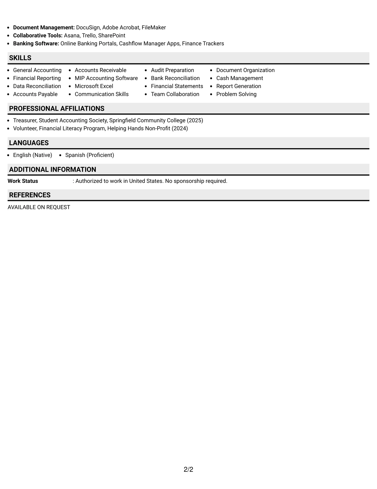 Resume Example Page 2