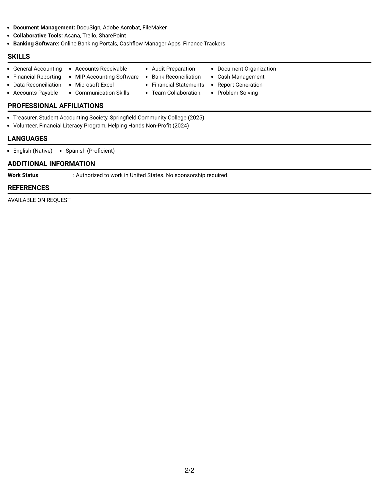Resume Example Page 2