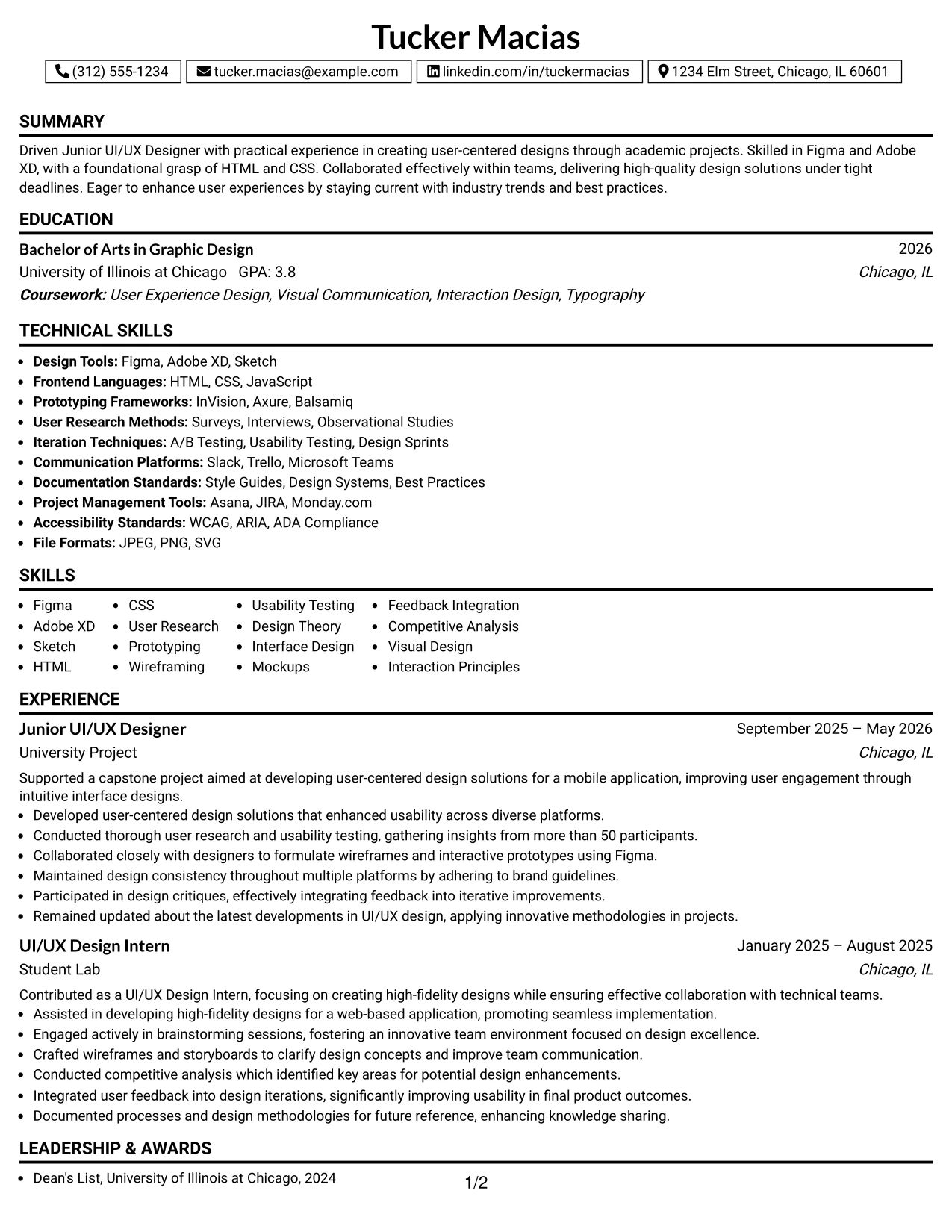 Resume Example Page 1