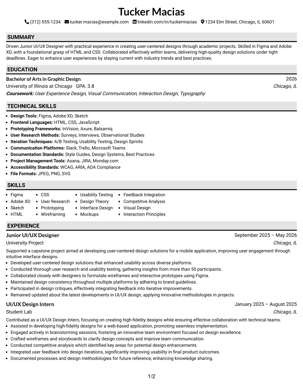 Resume Example Page 1