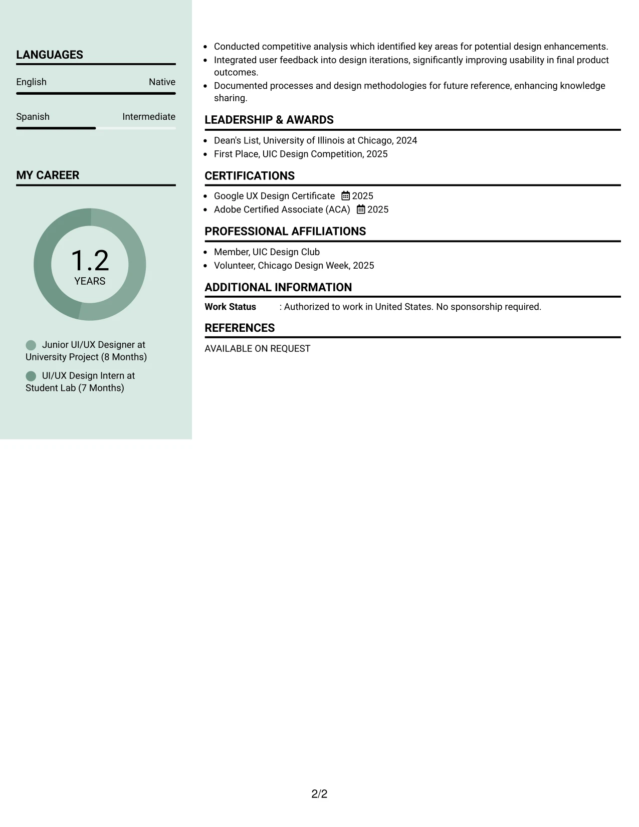 Resume Example Page 2