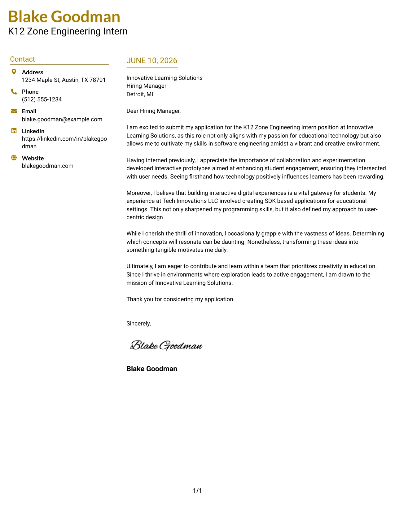 Resume Example Page 1