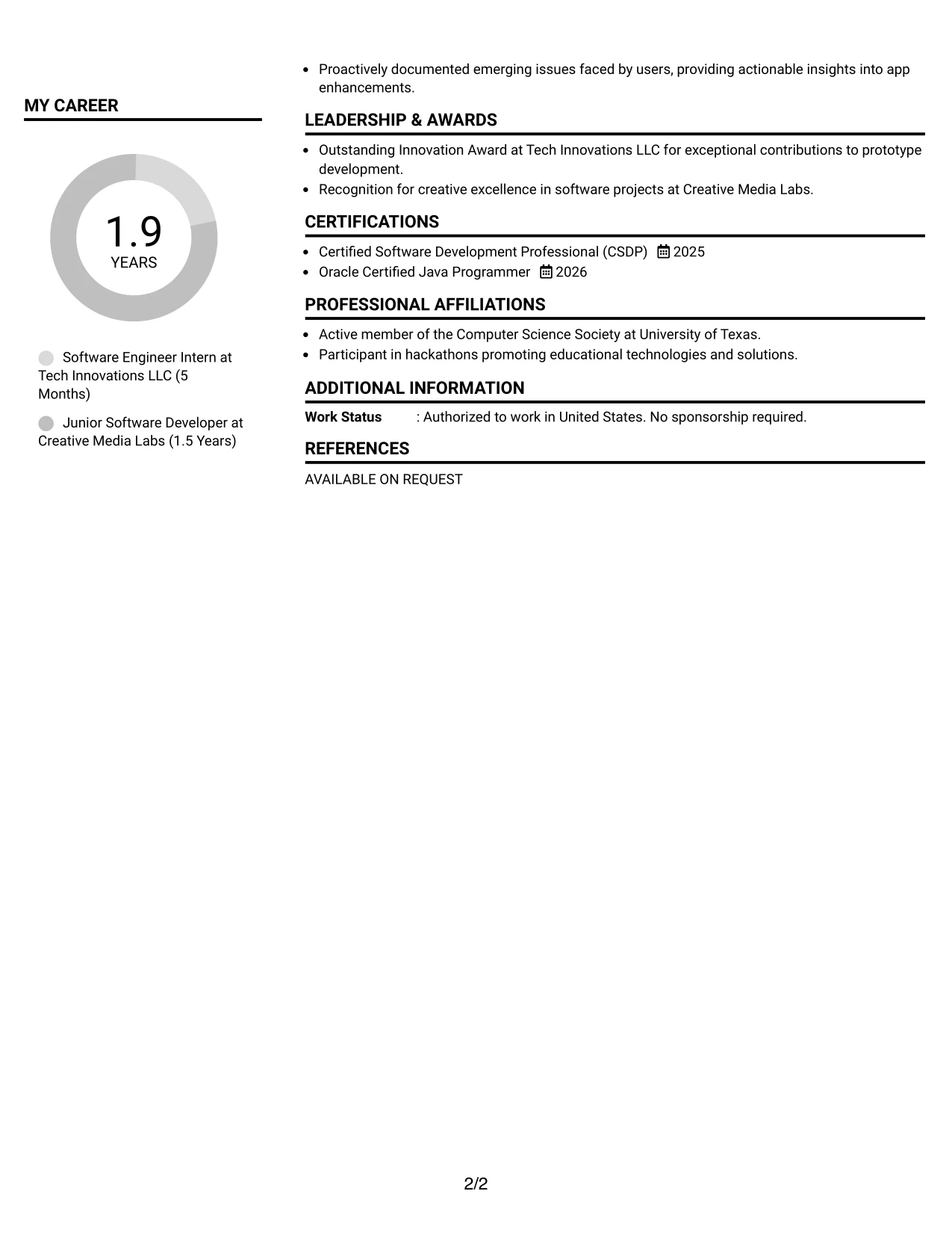 Resume Example Page 2