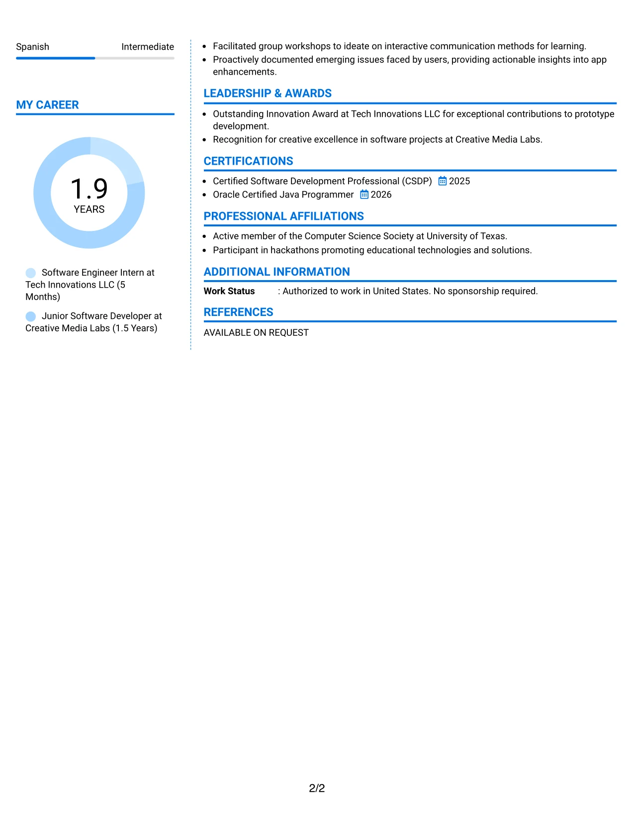 Resume Example Page 2