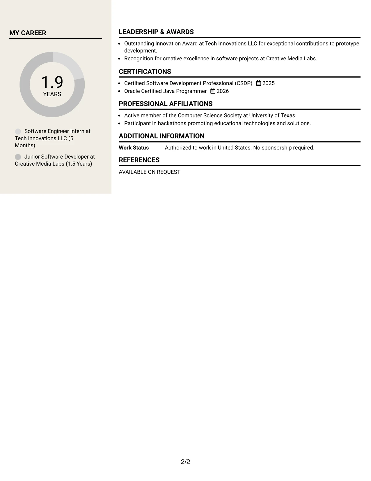Resume Example Page 2