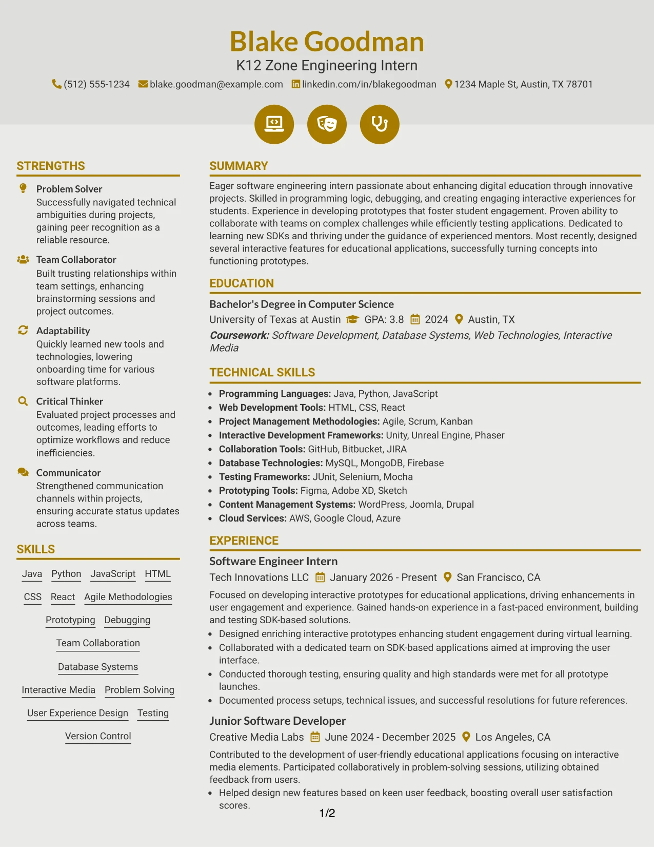 Resume Example Page 1