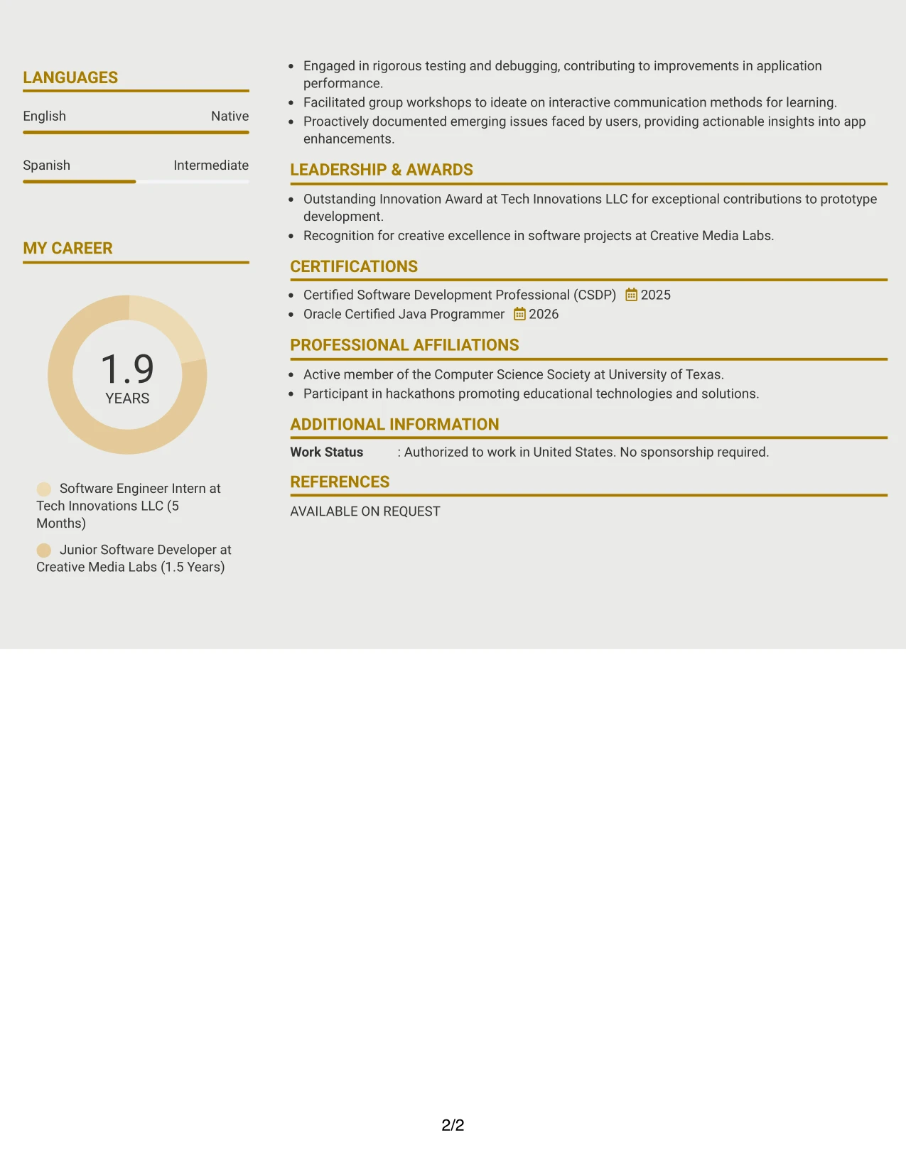 Resume Example Page 2