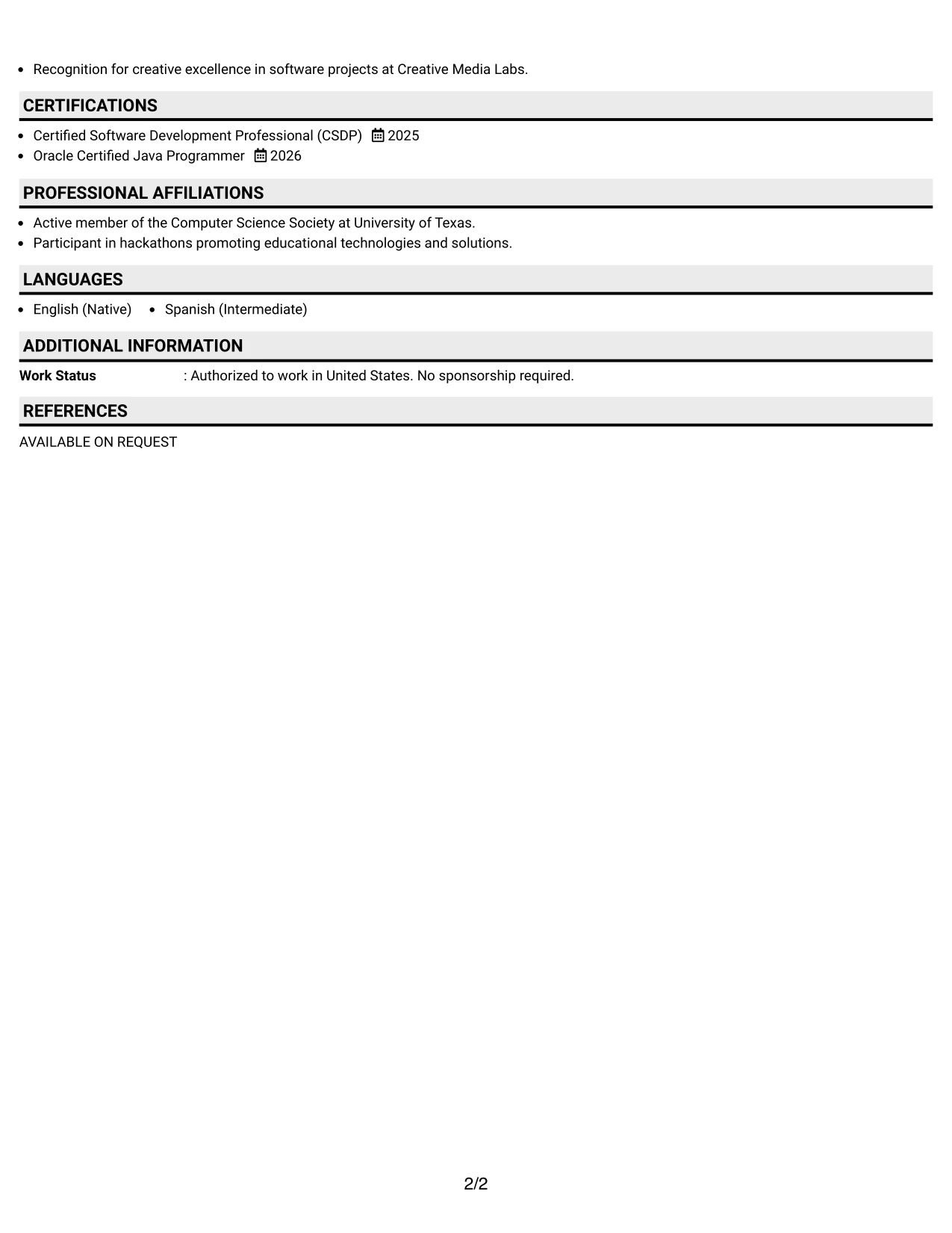 Resume Example Page 2