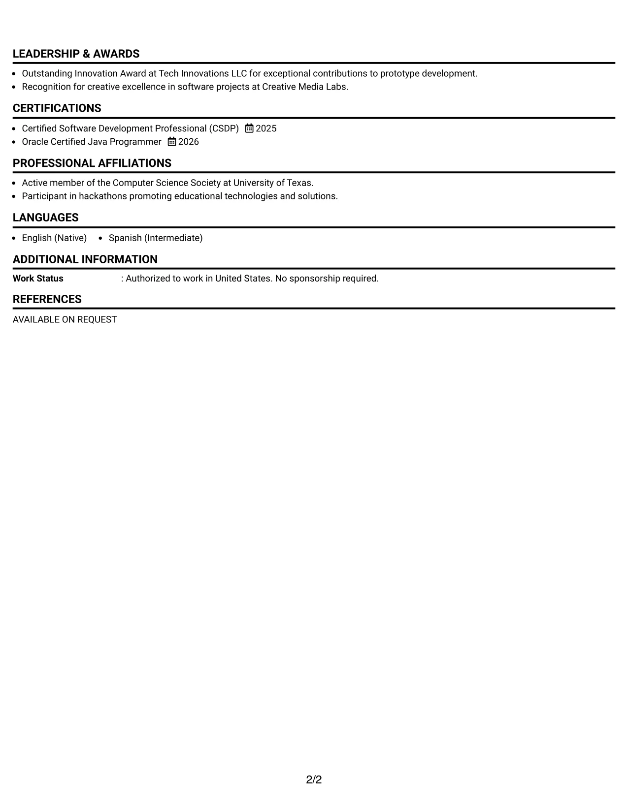 Resume Example Page 2