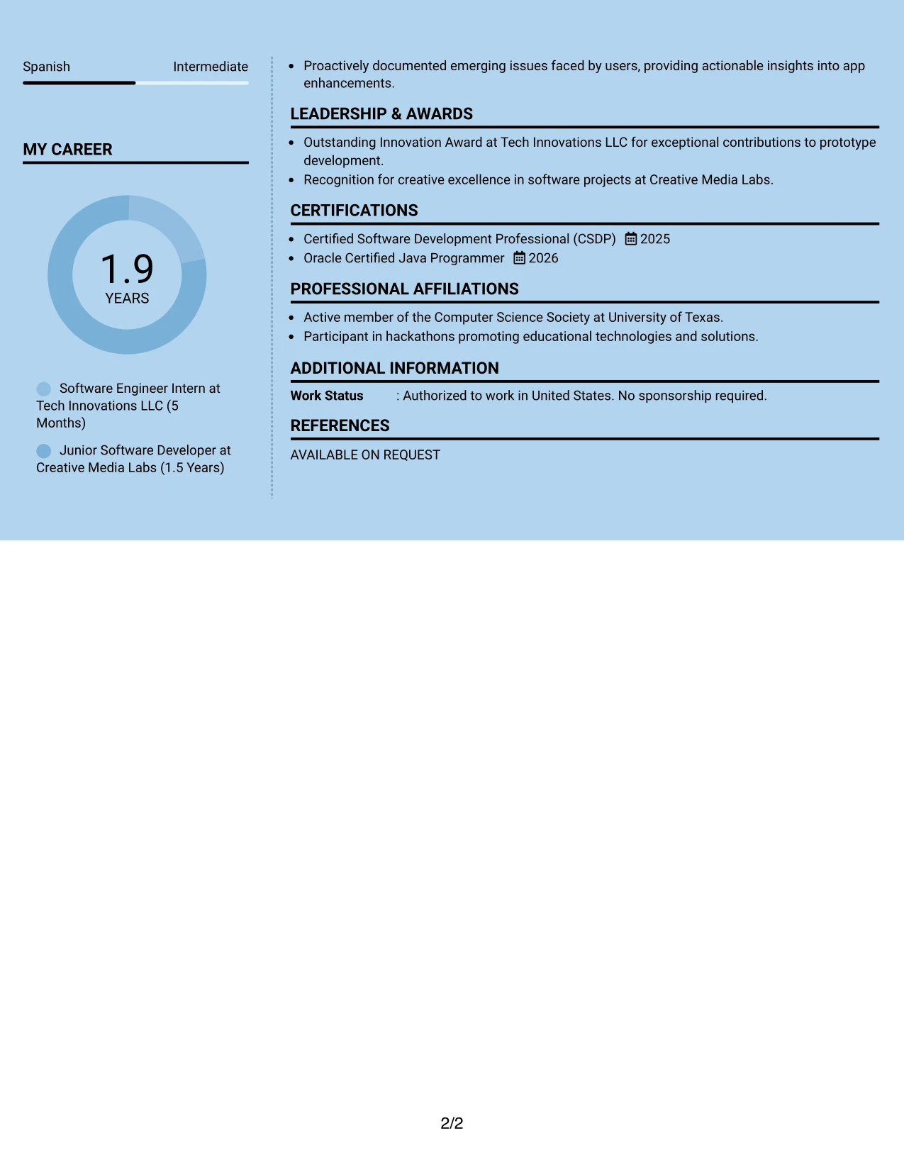 Resume Example Page 2