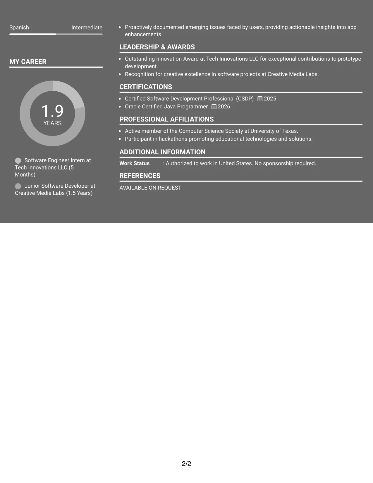 Resume Example Page 2
