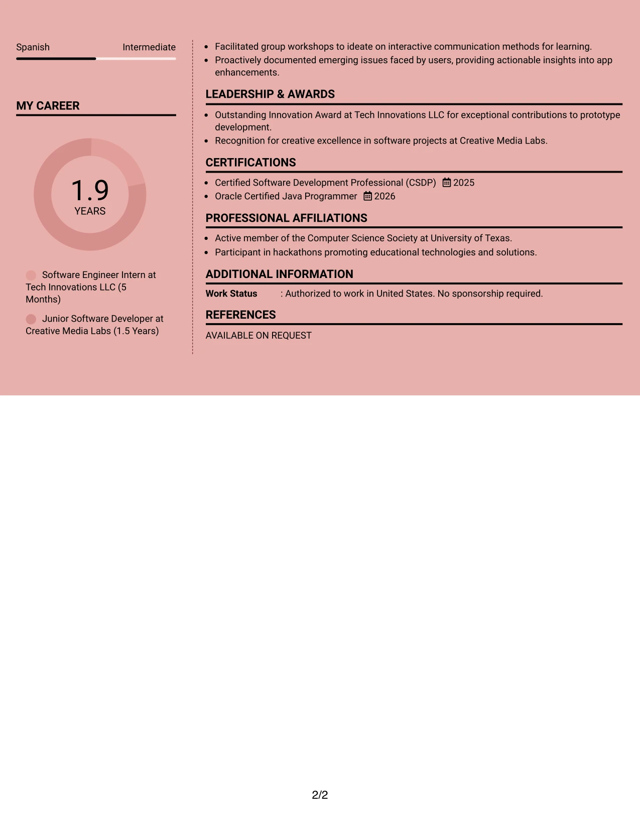 Resume Example Page 2