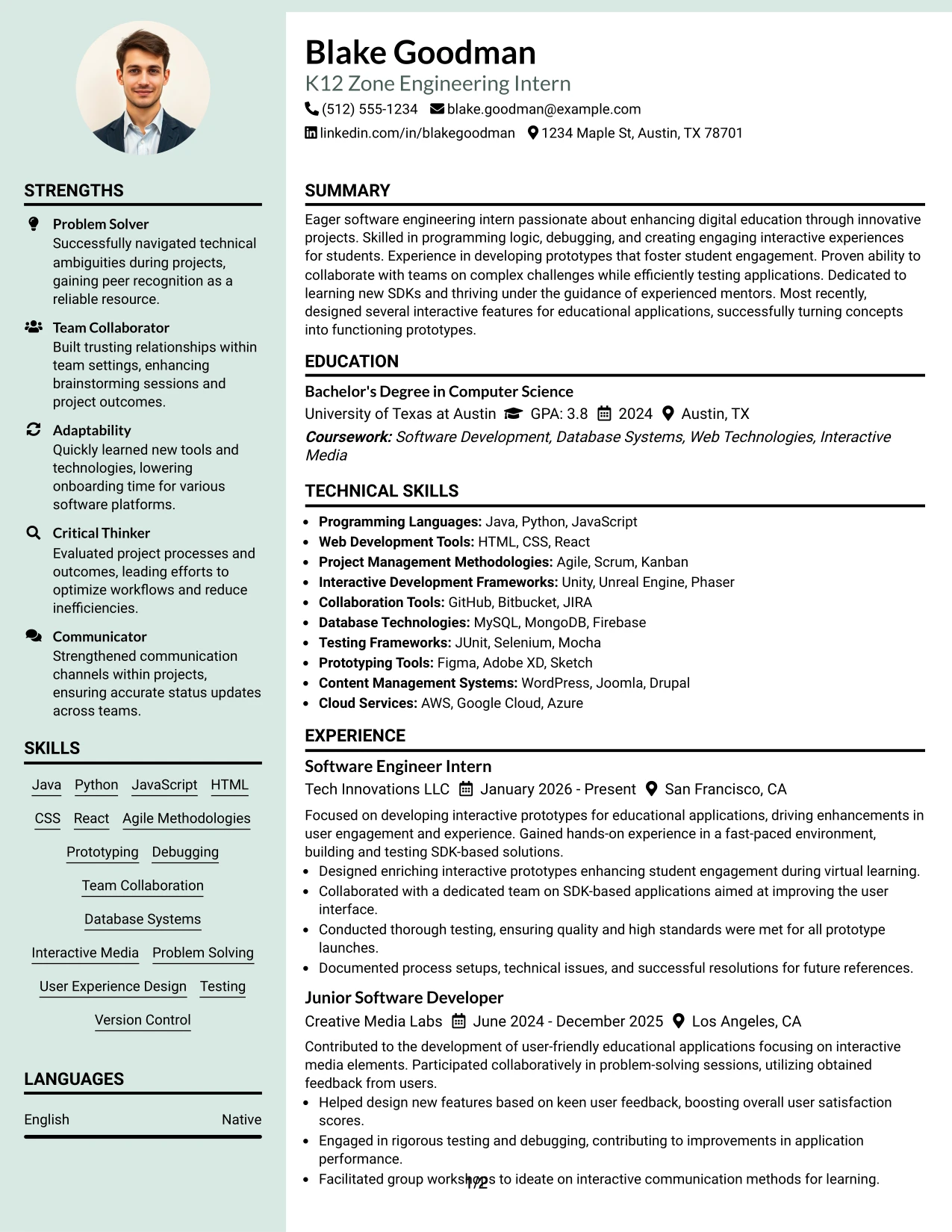 Resume Example Page 1