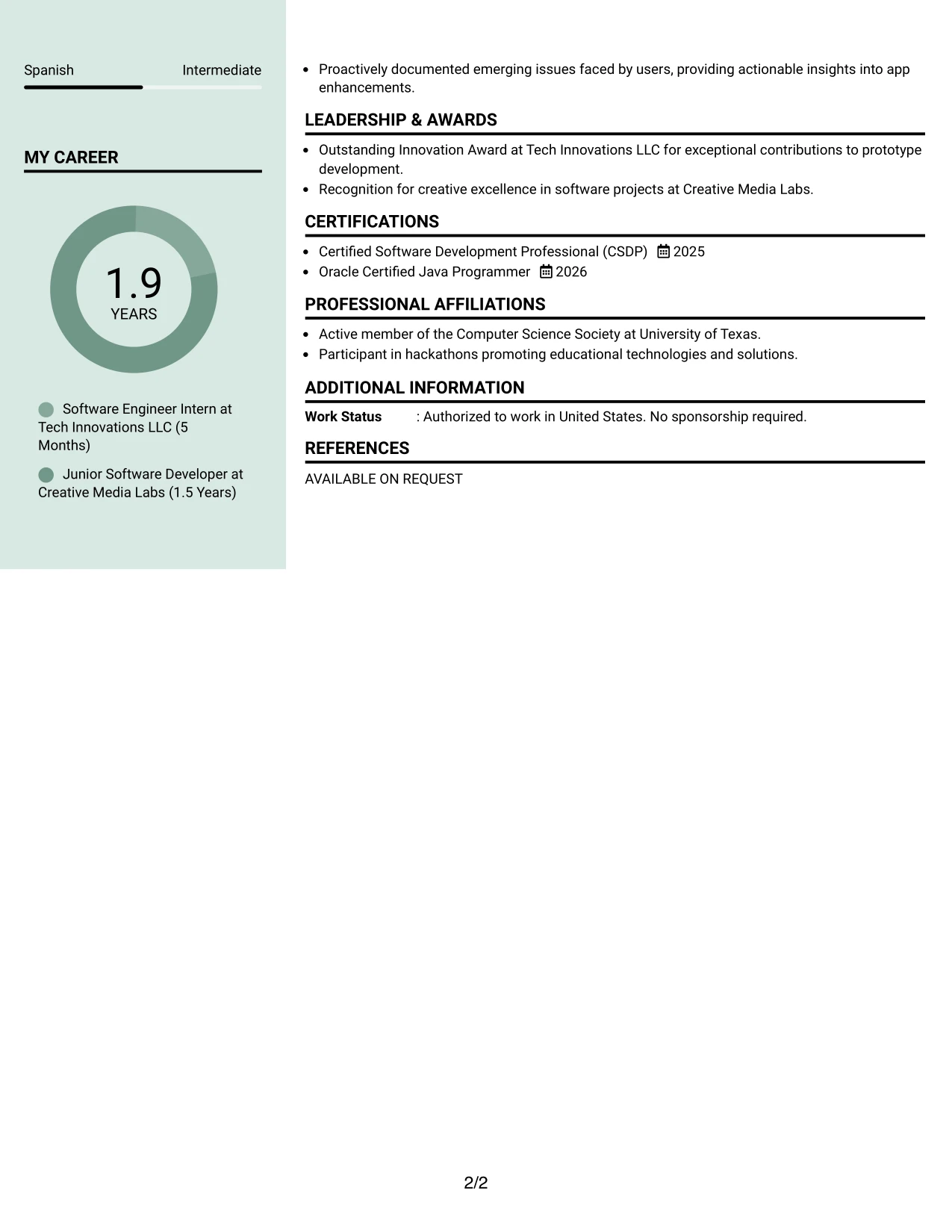 Resume Example Page 2