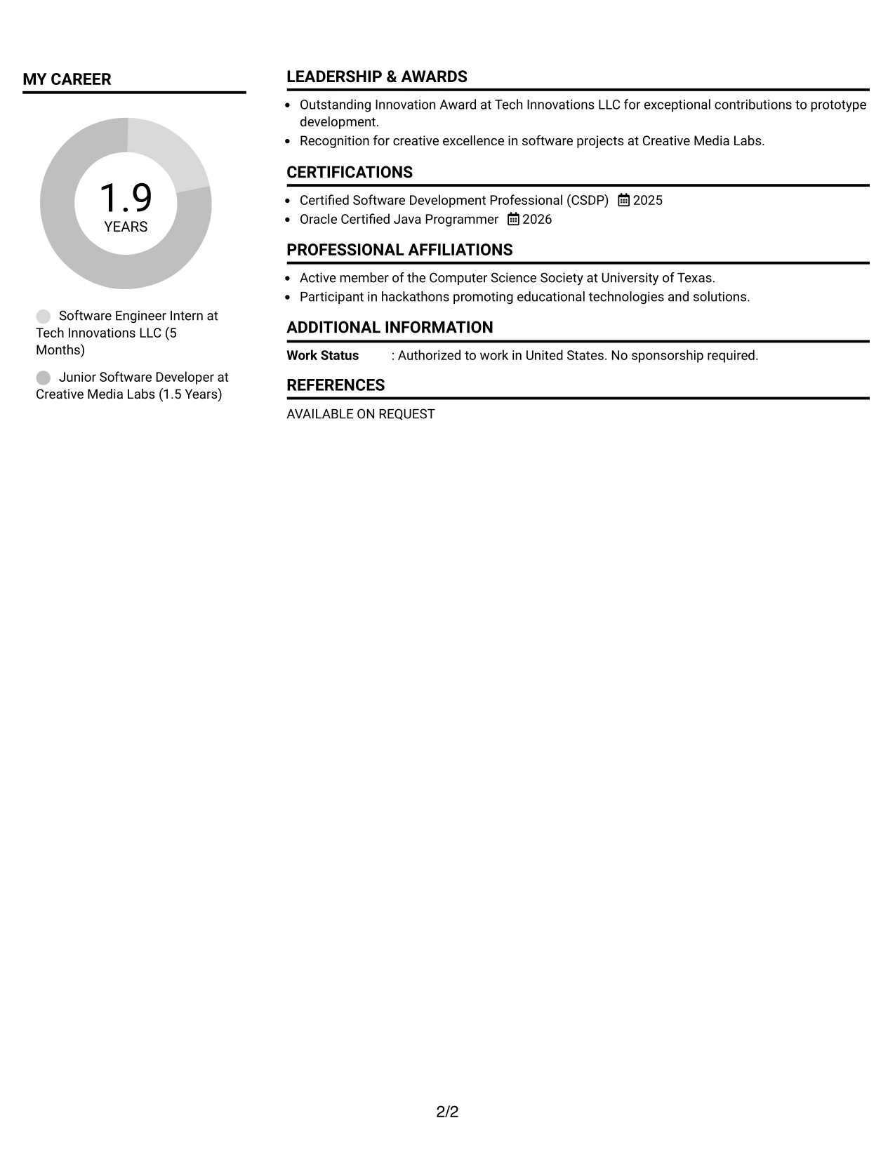 Resume Example Page 2