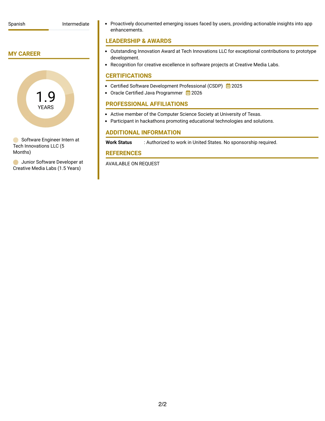 Resume Example Page 2