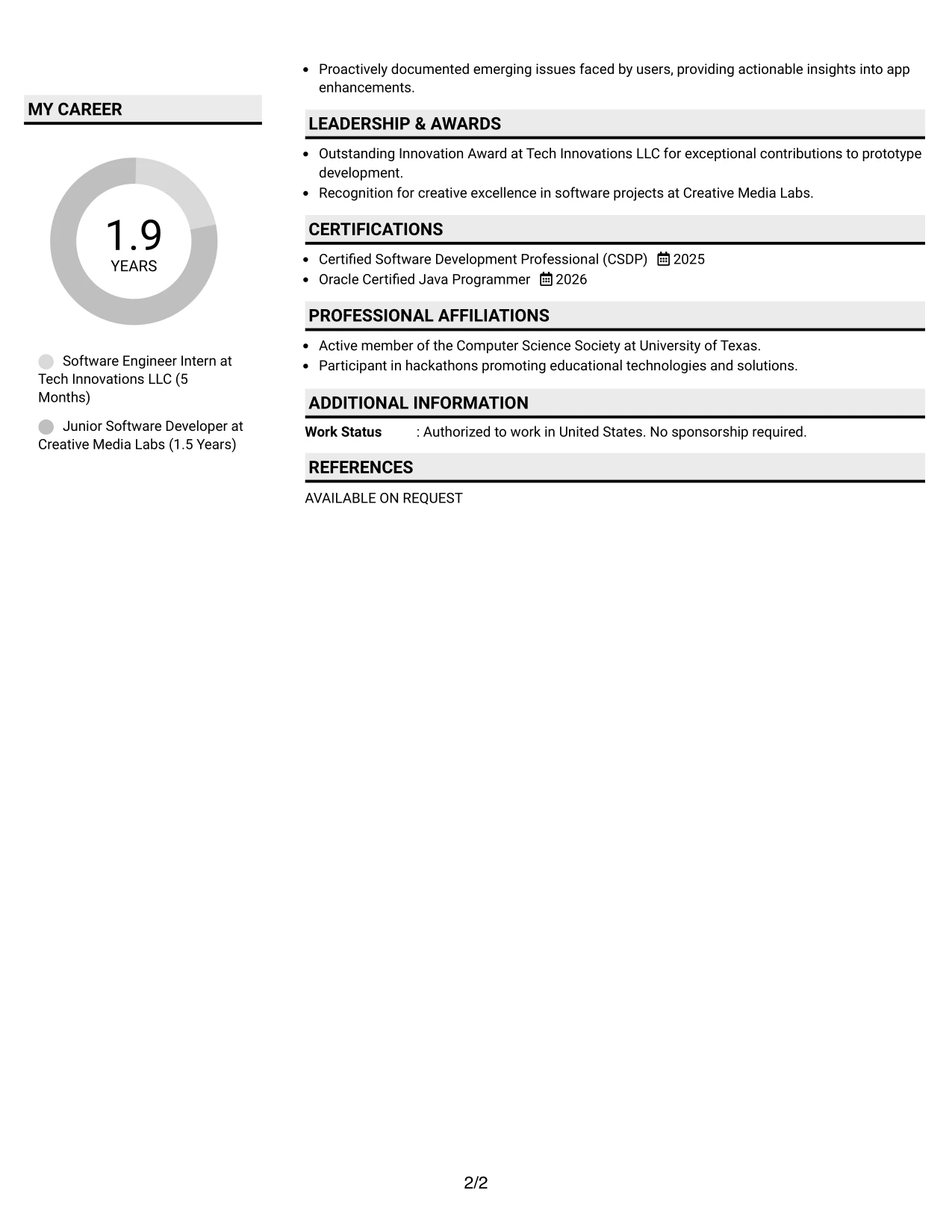 Resume Example Page 2
