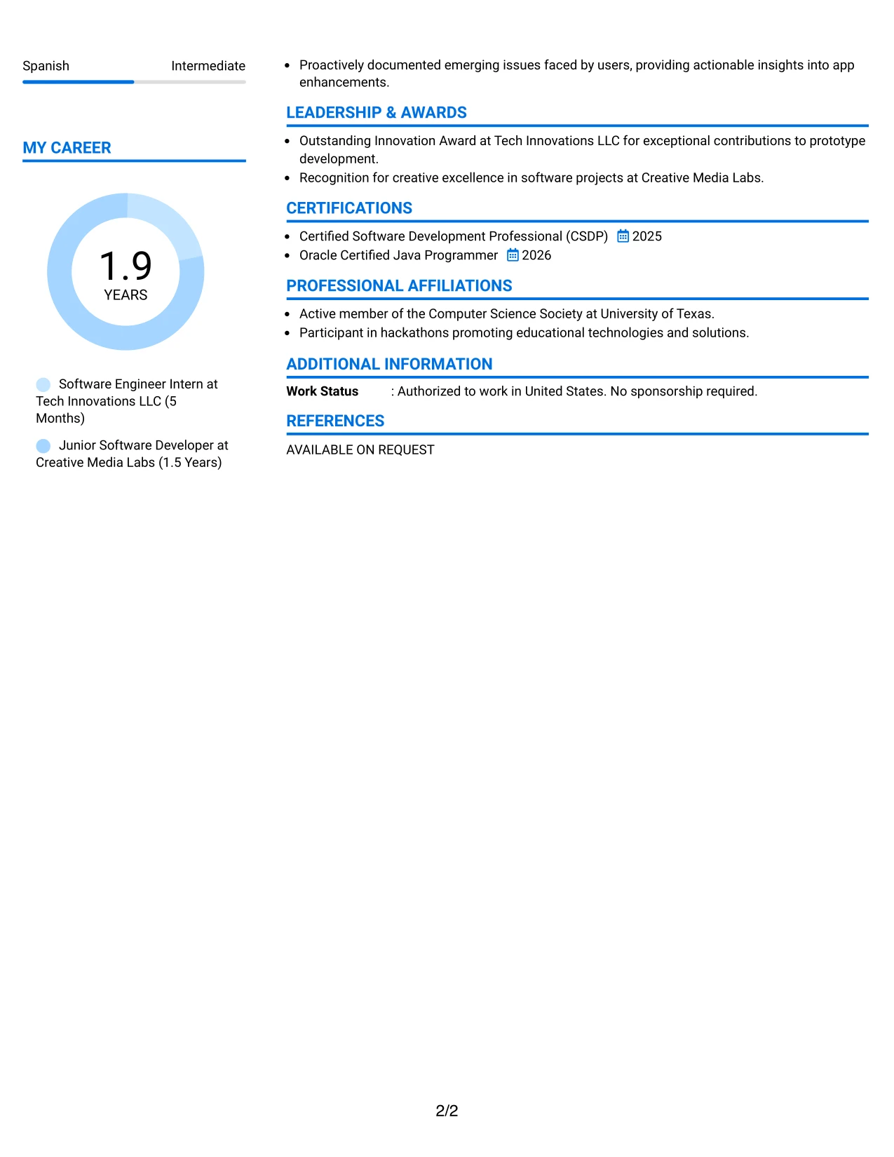 Resume Example Page 2