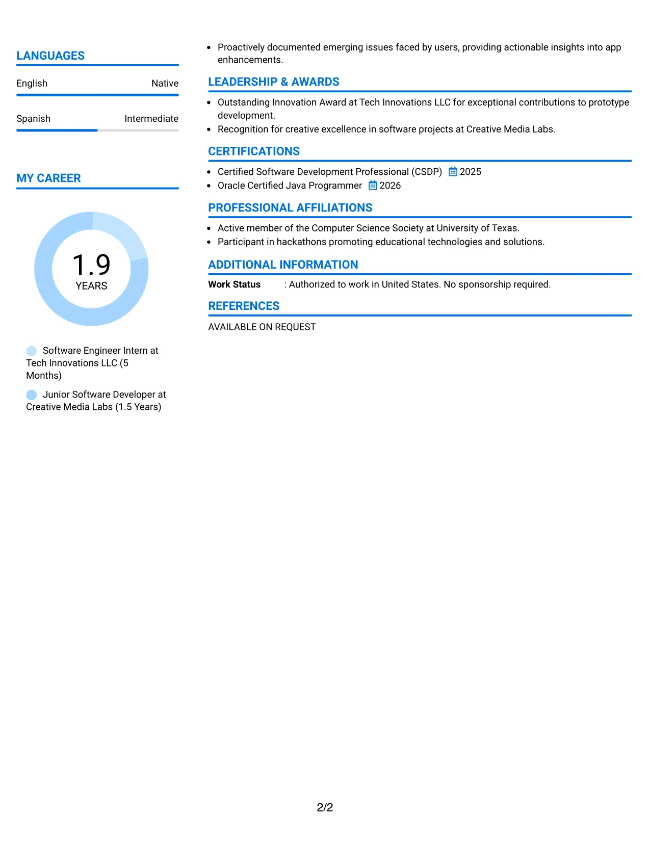 Resume Example Page 2