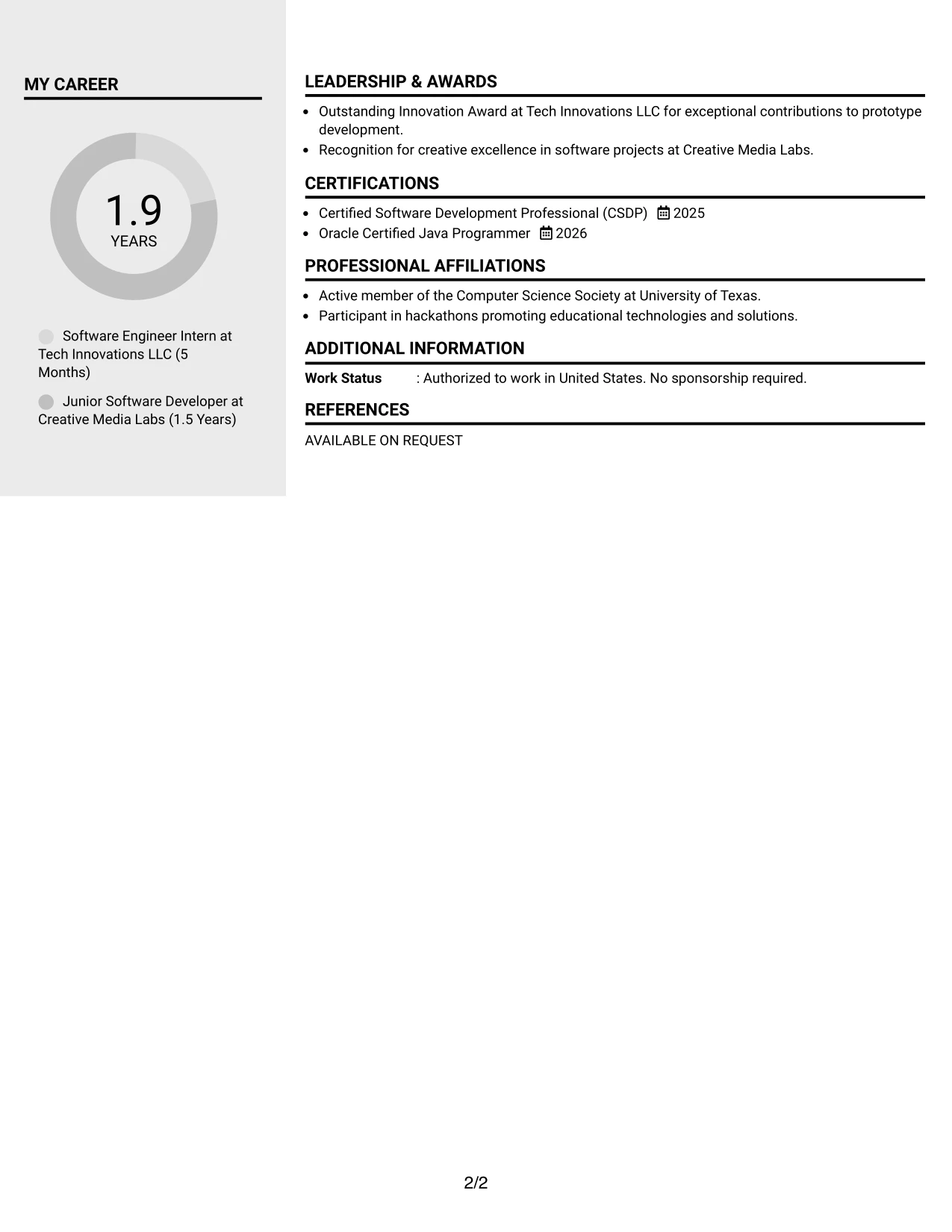 Resume Example Page 2