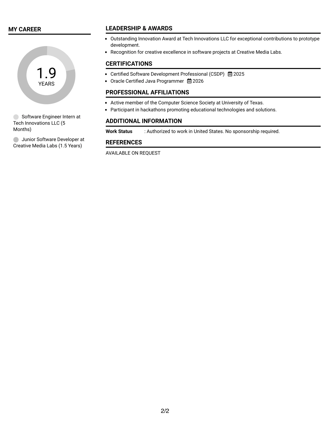Resume Example Page 2