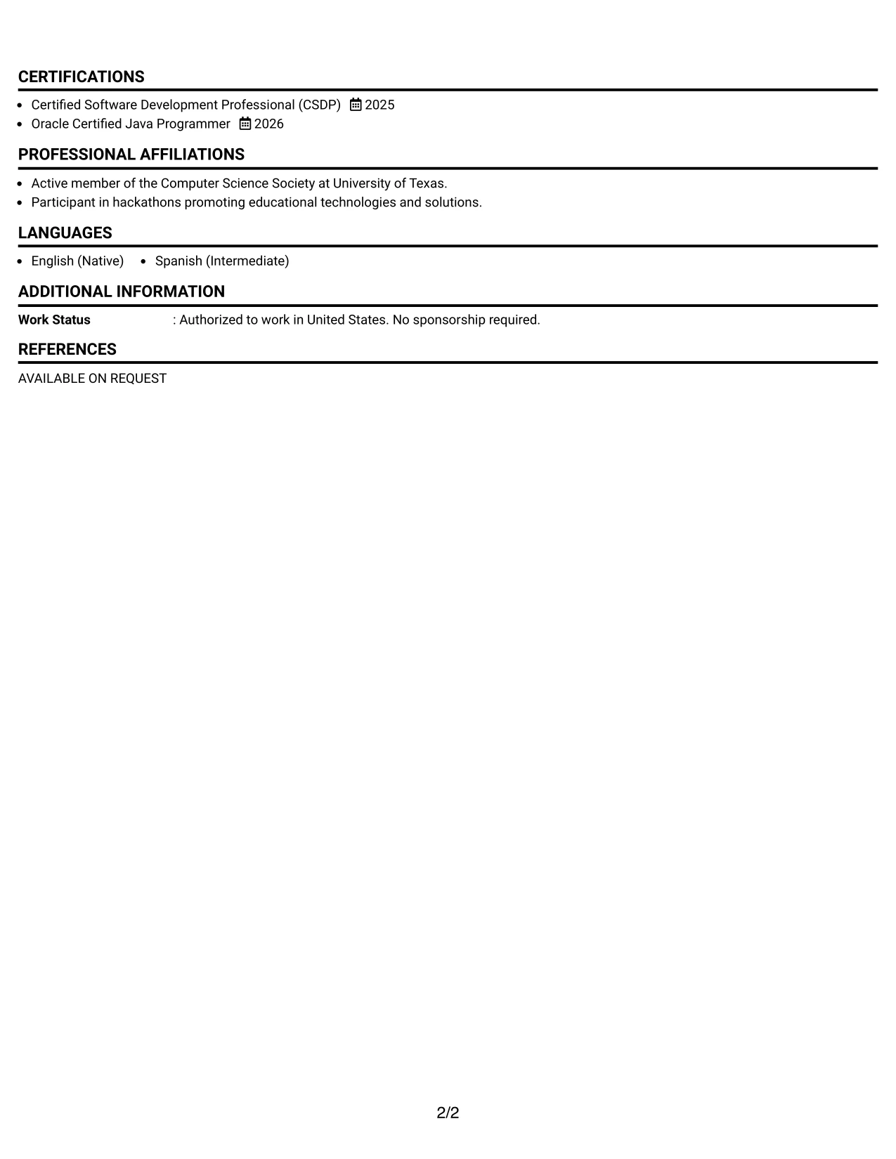 Resume Example Page 2