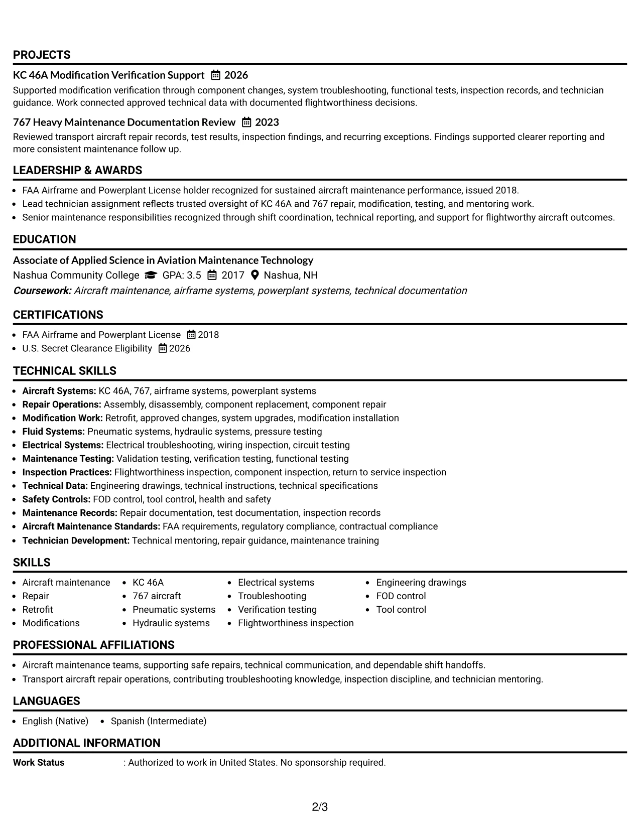 Resume Example Page 2