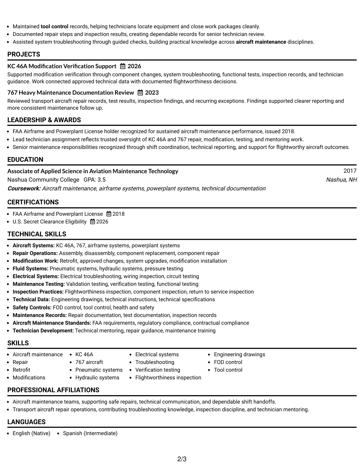 Resume Example Page 2