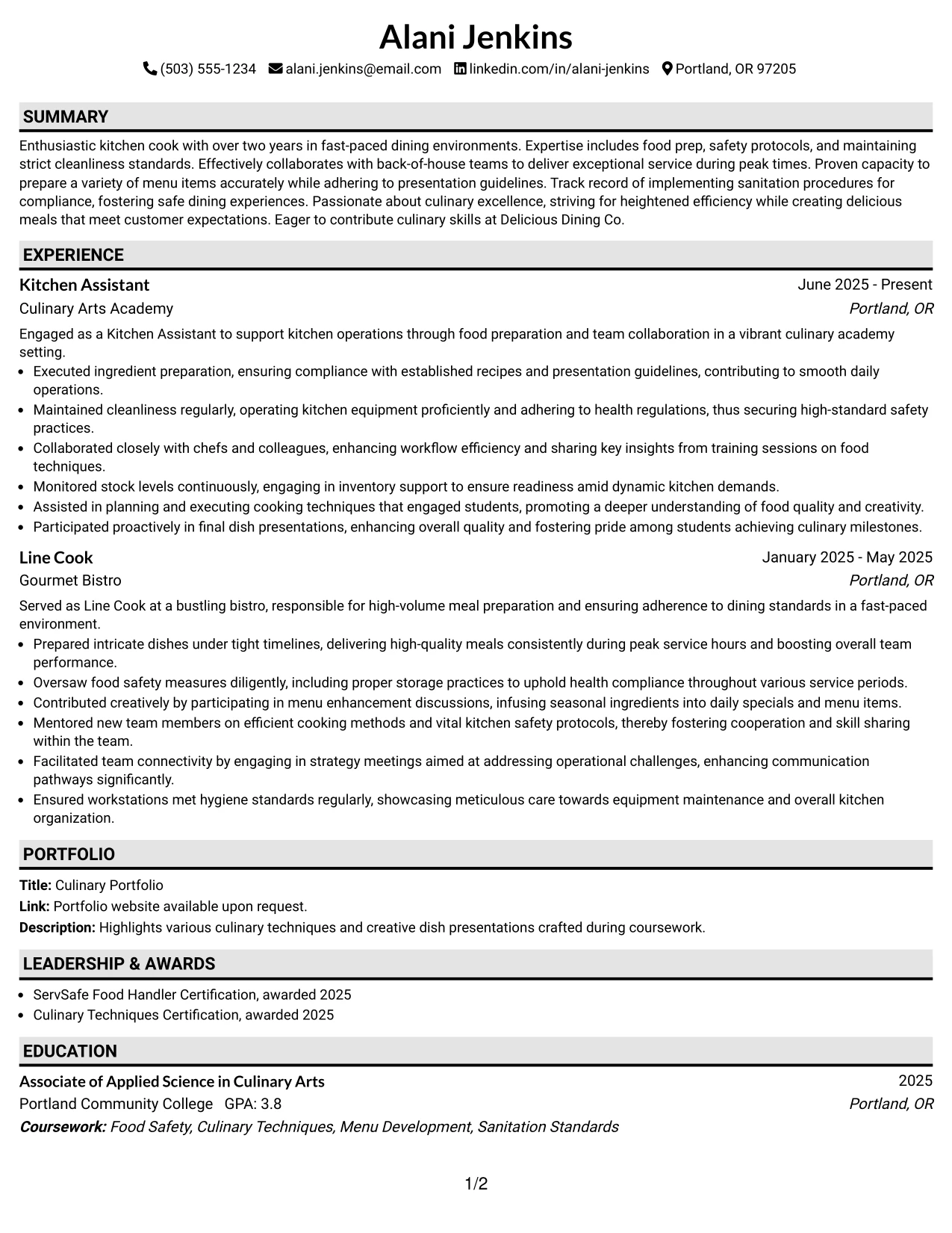 Resume Example Page 1
