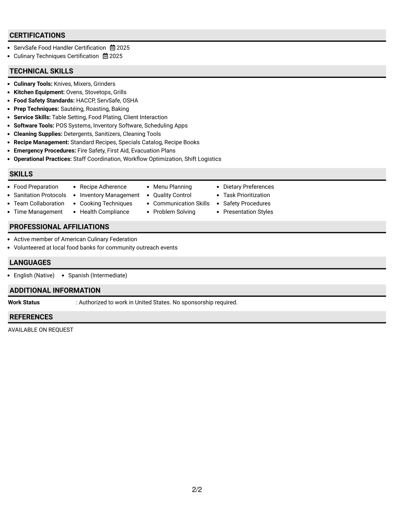 Resume Example Page 2