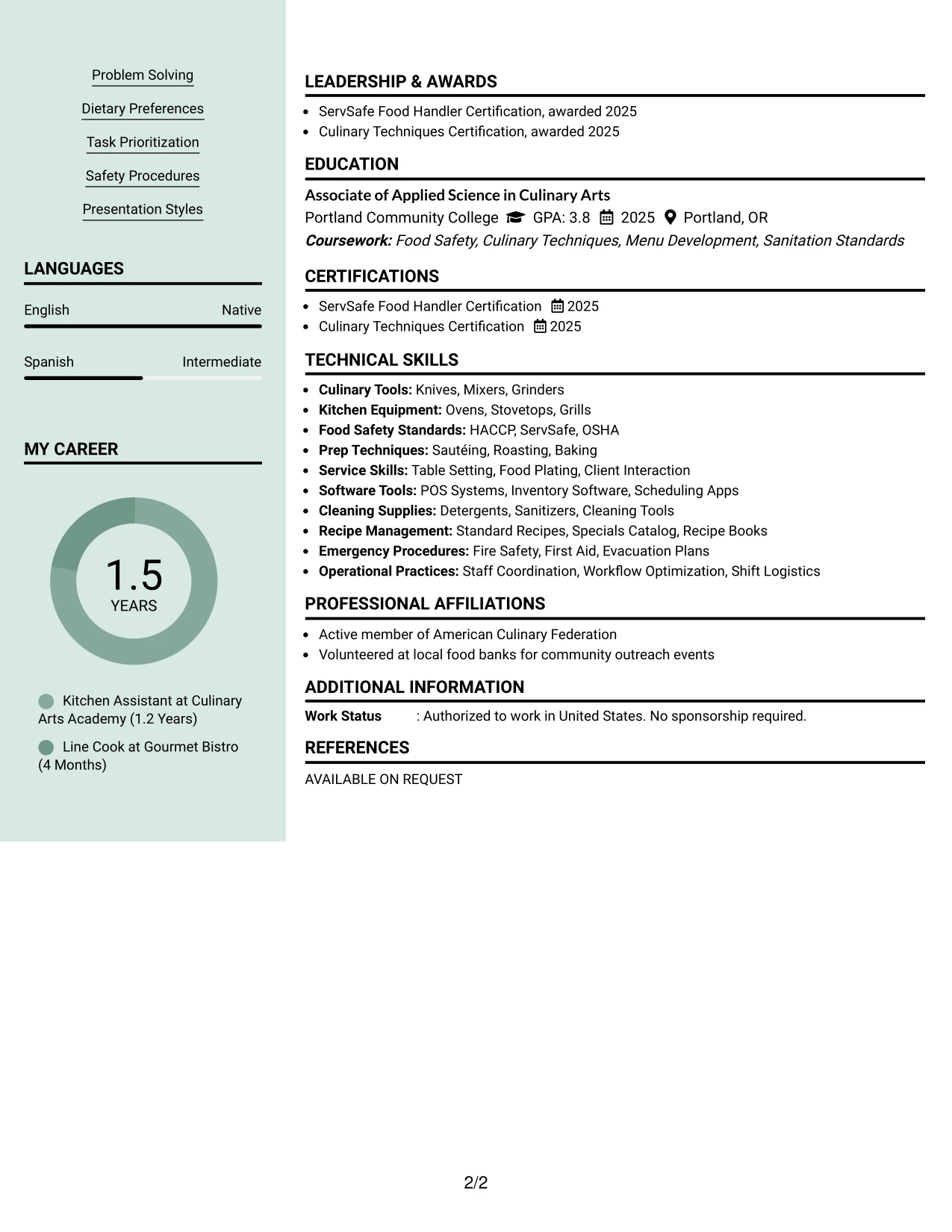 Resume Example Page 2