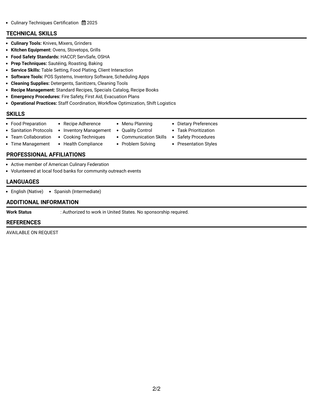 Resume Example Page 2