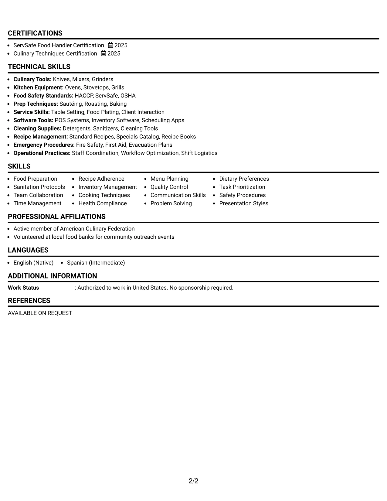 Resume Example Page 2