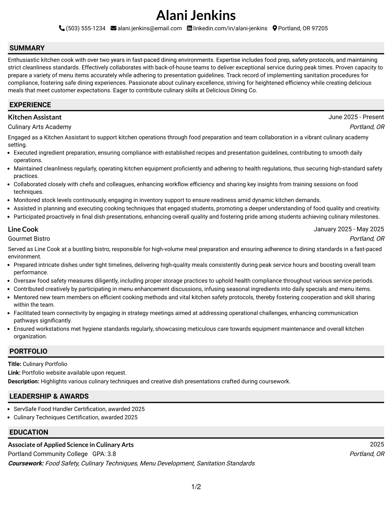 Resume Example Page 1