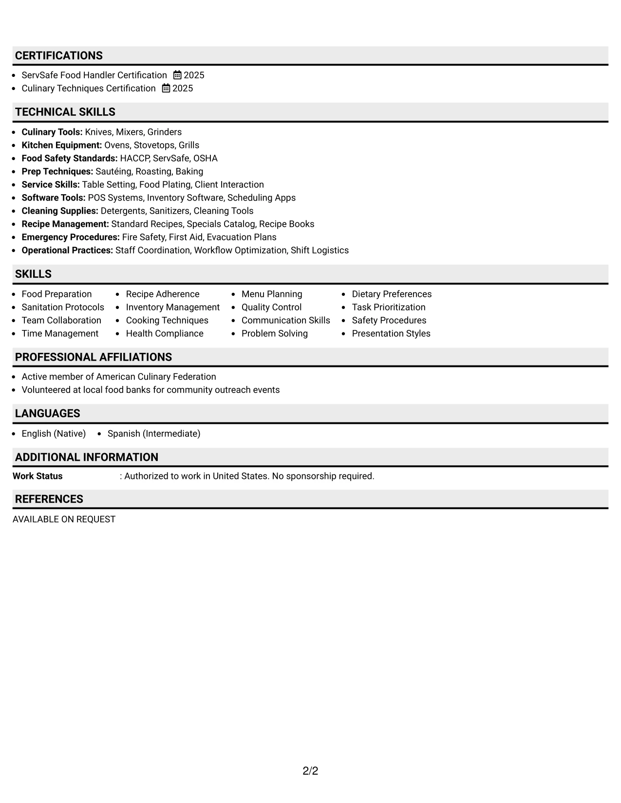 Resume Example Page 2