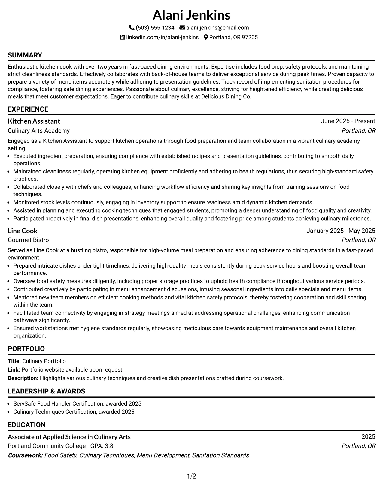 Resume Example Page 1