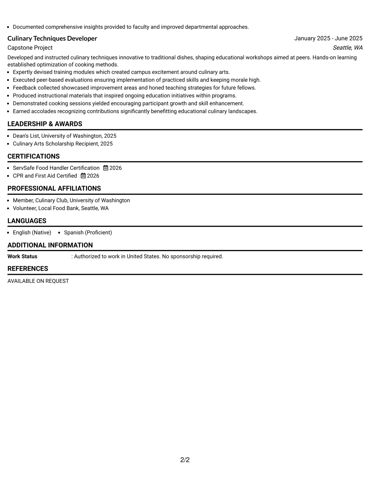 Resume Example Page 2