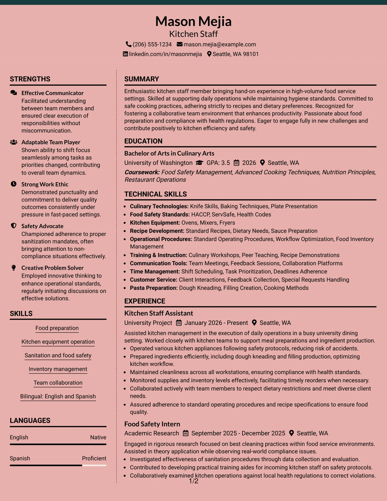 Resume Example Page 1