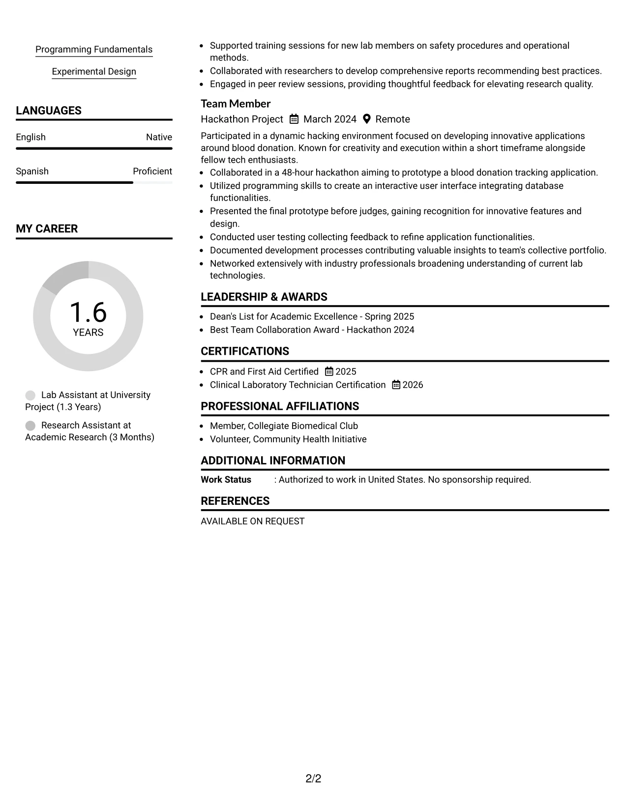 Resume Example Page 2