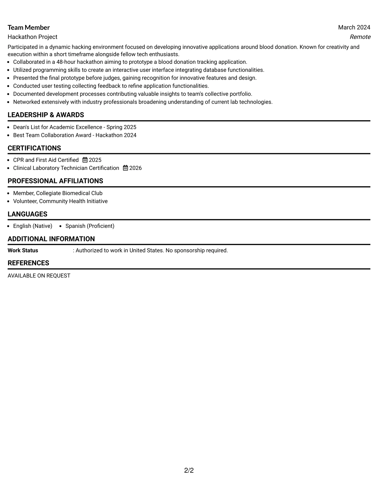 Resume Example Page 2
