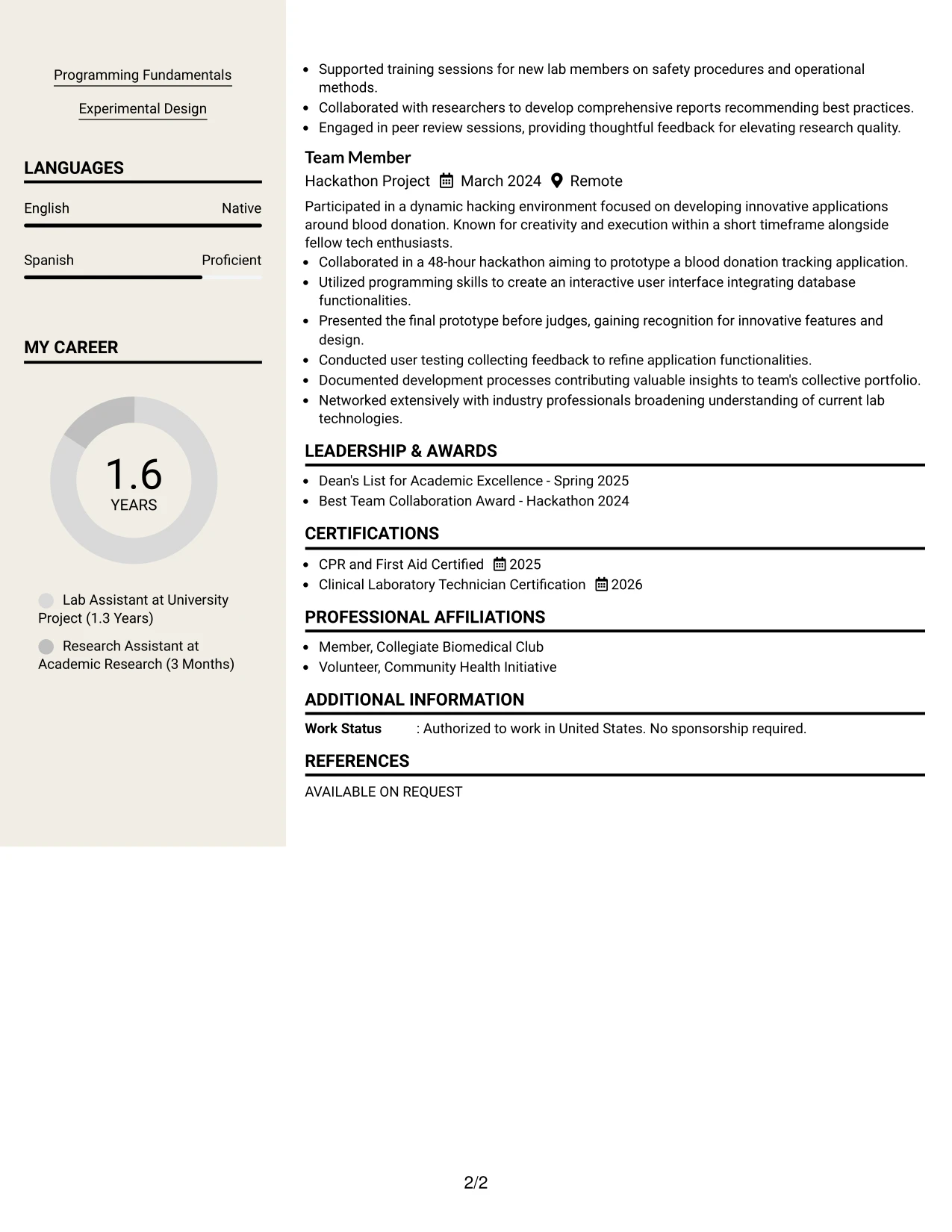 Resume Example Page 2