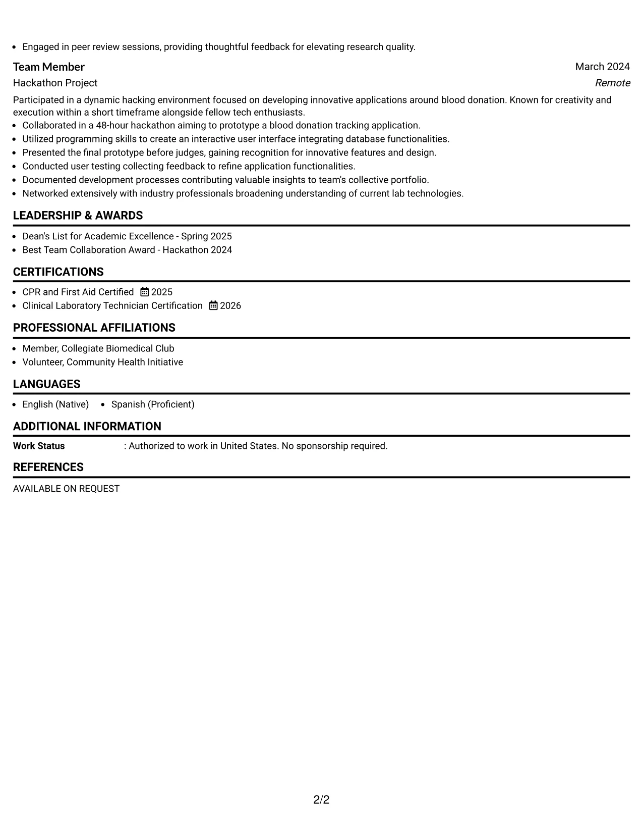 Resume Example Page 2