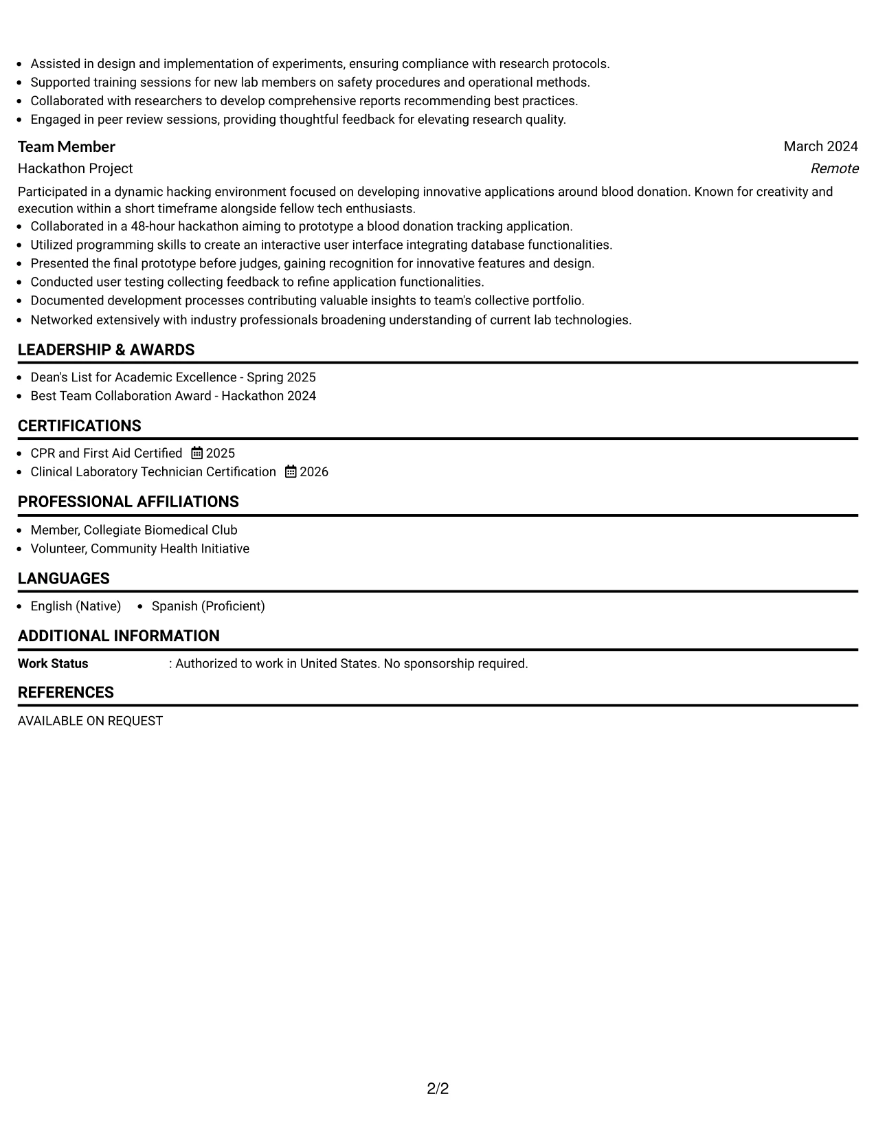 Resume Example Page 2