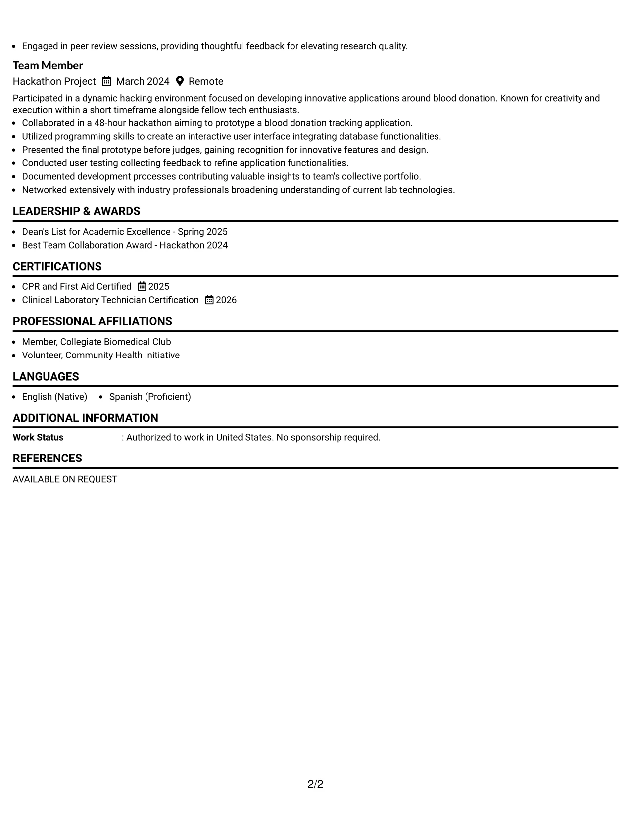 Resume Example Page 2