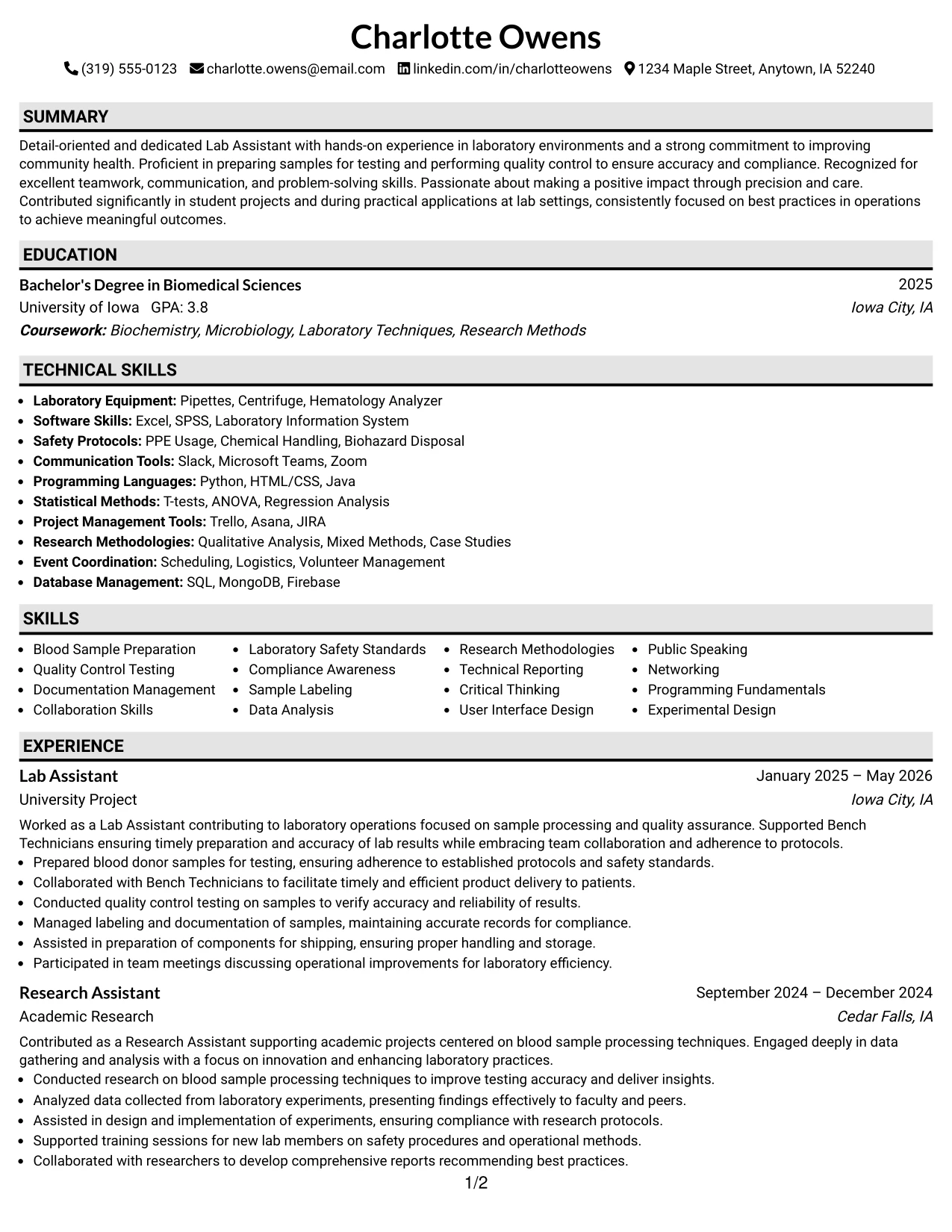 Resume Example Page 1