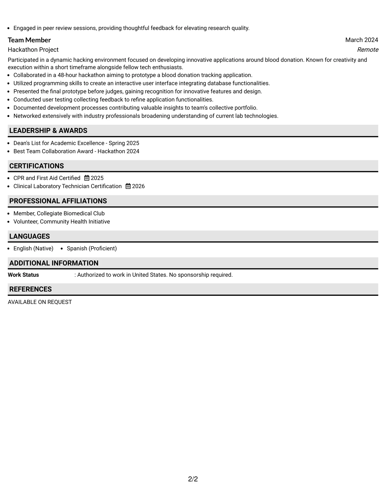 Resume Example Page 2