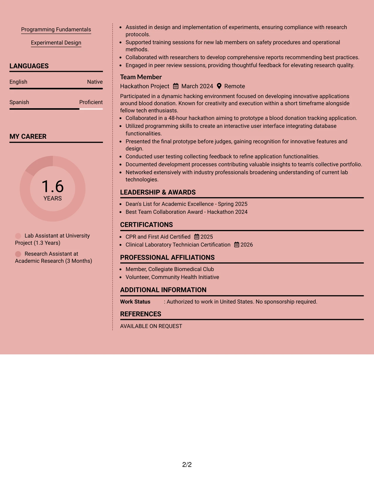 Resume Example Page 2