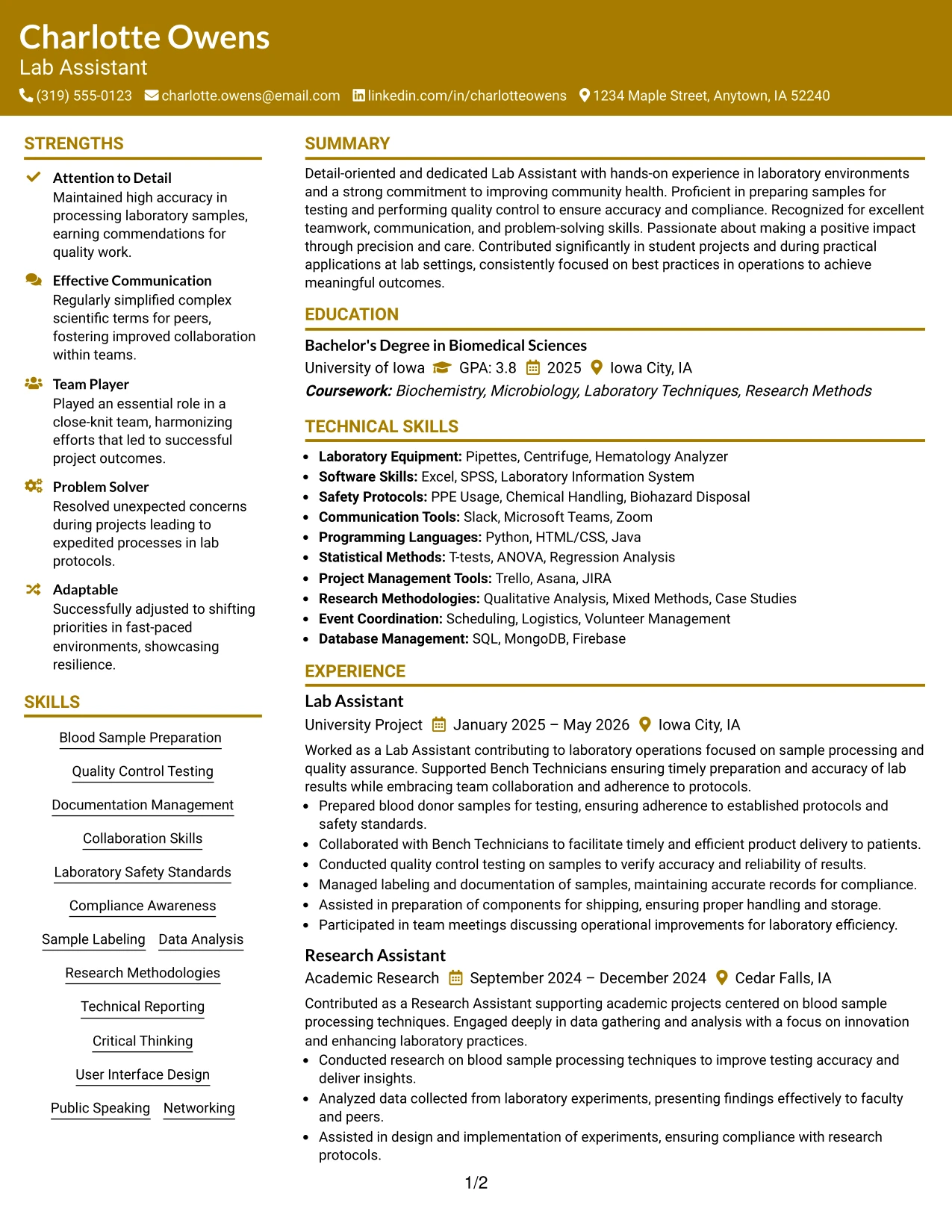 Resume Example Page 1