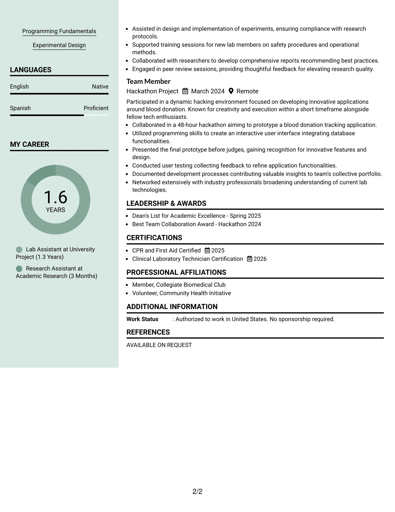 Resume Example Page 2